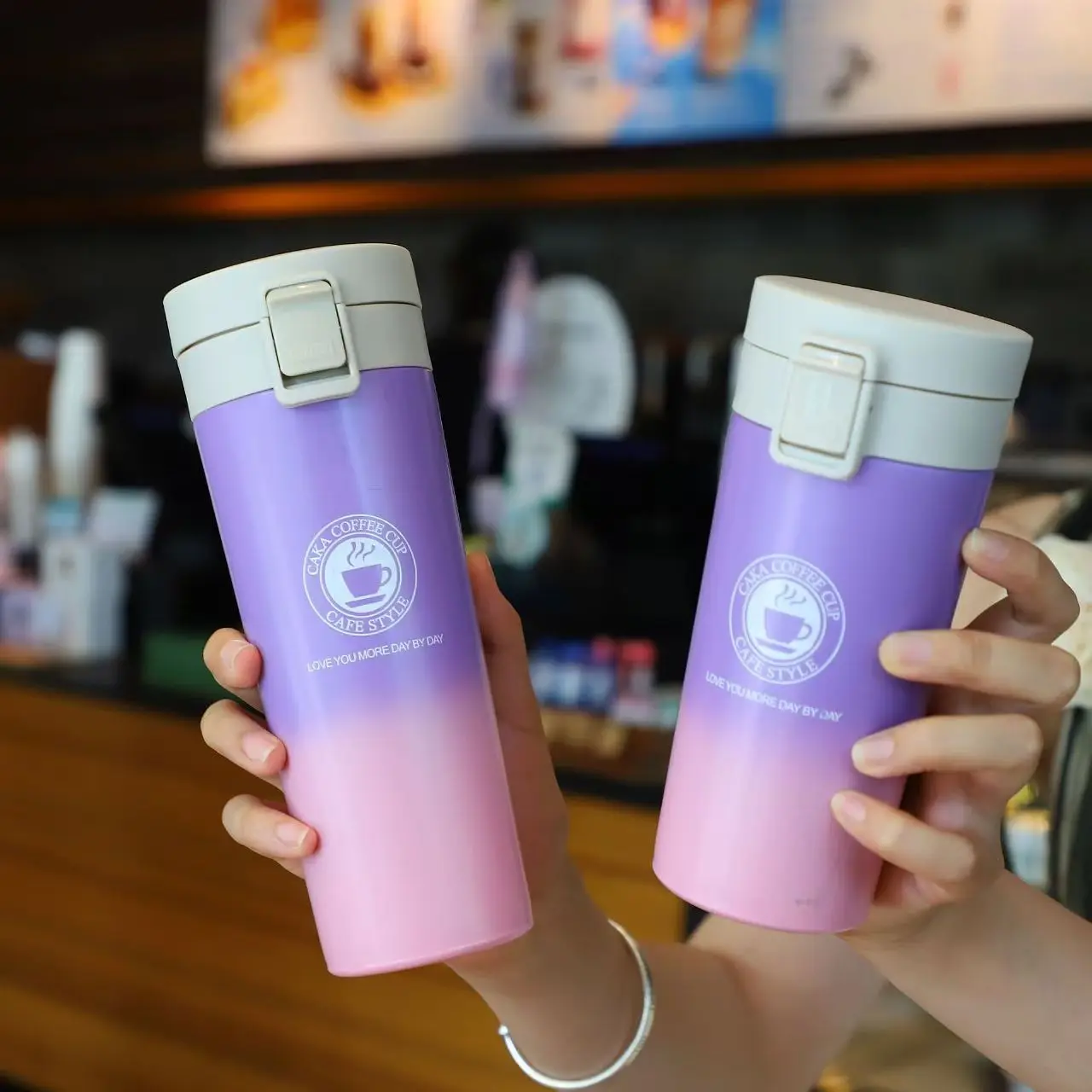 Caneca Térmica/copo De Café Em Aço Inoxidável (roxo Degradê, 380 Ml), À Prova De Vazamentos E Com Isolamento Térmico Para Chá E Café.