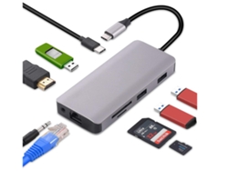 USB C Hub Adaptador multipuerto USB 3.0 Base 9 en 1 HDMI Gigabit Ethernet 100W Pd 4K Compatible para Macbook Pro/Air Chromebook Dell Xps BISBISOUS