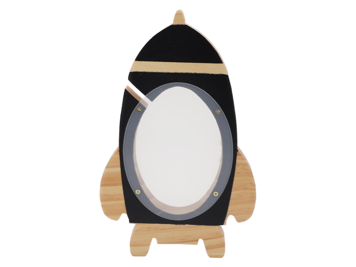 Hucha de madera con forma de nave espacial, bonita, decoración infantil, negra.