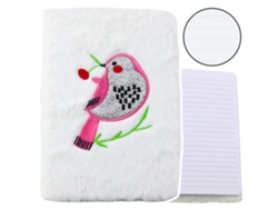 Cuaderno de peluche con forro de purpurina plateada y diseño de pájaro blanco B.active