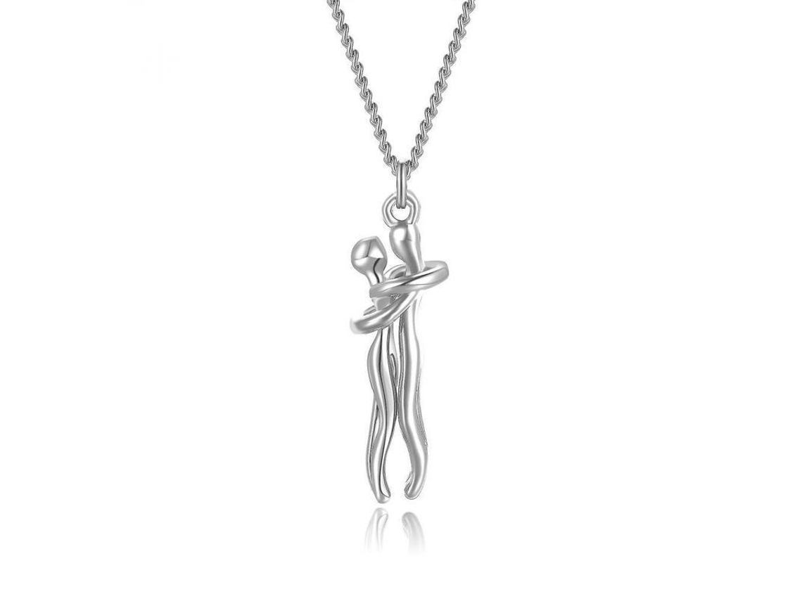 Collares De Pareja Abrazo Cariñoso Colgante Simbólico Regalo De Amor Para Hombre Y Mujer Plata