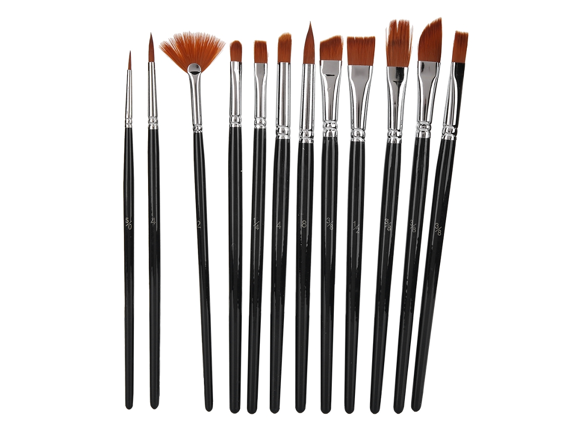 Juego De 12 Pinceles De Cerdas De Nailon Para Acuarela Y Gouache - Madera