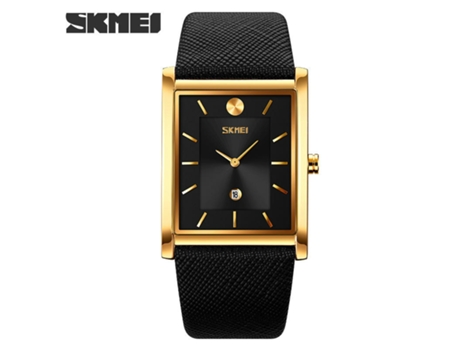 Relojes cuadrados para hombres,Reloj de negocios impermeable para hombres con calendario, esfera negra con concha dorada LUUCOZK