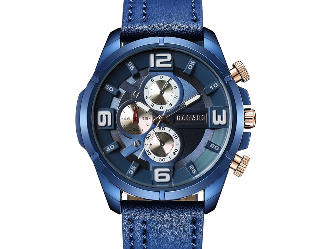 Reloj De Pulsera Para Hombre Con Correa De Cuero Pu De Negocio Bagari Quartz Azul