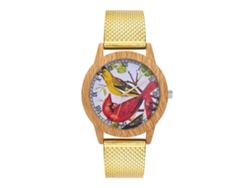 Reloj De Pareja Unisex Zhoulianfa Correa De Acero Dial De Ave Oro Cuarzo