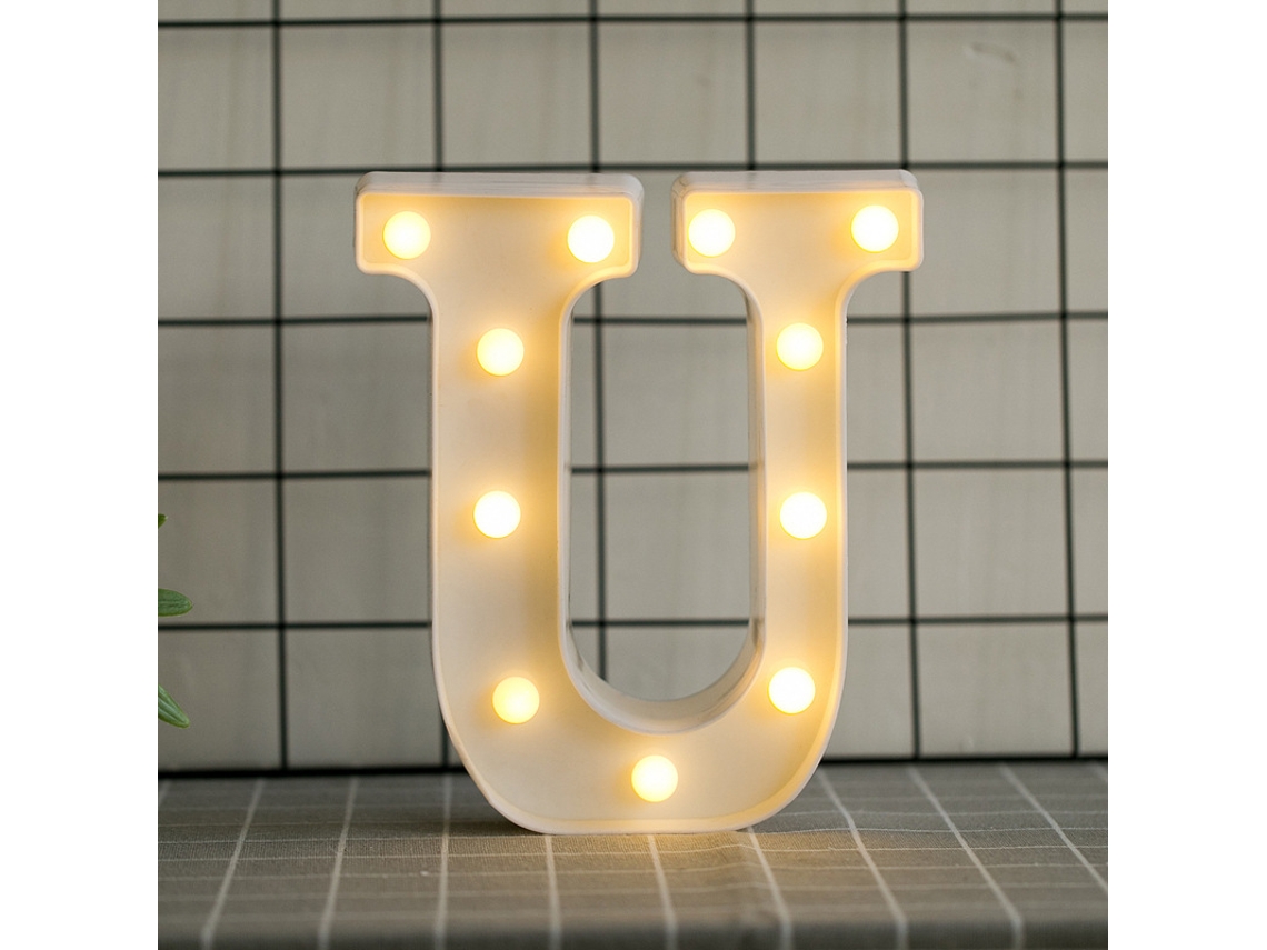 Letras Led Del Alfabeto Con Luz Blanca Cálida Para Decoración Del Hogar, Fiestas, Bares, Bodas O Festivales (u)