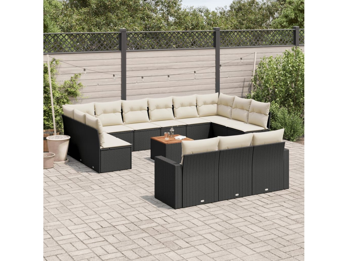 Conjunto de sofá de jardín de 14 piezas con cojines de mimbre negros DKD Home Decor