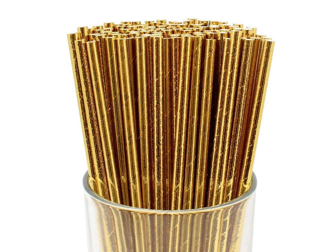 Pajitas De Papel Desechables Premium (200 Unidades, Oro Metálico) 7 3/4 Pulgadas