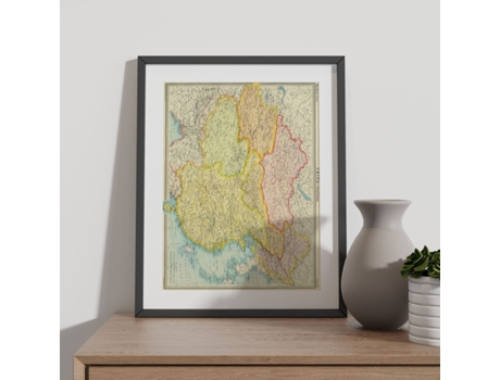 NACNIC Pósters Geográficos En Estilo Vintage Mapa Político De China Ilustraciones De Antiguos Mapamundis En Tonos Sepia Tamaño A3, Con Marco Blanco...