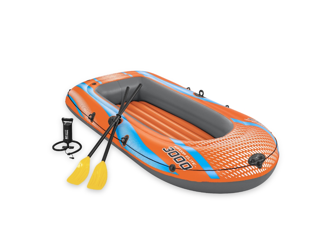 Barca Hinchable para 2 Adultos Y 1 Niño BESTWAY Kondor Elite 3000 Raft 246X122X45 Cm Con 2 Remos Y Bomba de Pie Incluida