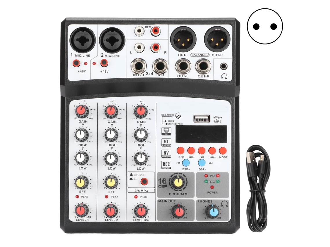 Mezclador Bmg-04d De 4 Canales Con Alimentación Fantasma De 48 V, Grabación Usb, Bluetooth 5.0 Y Efectos Dsp Para Uso En Estudio Y Dj.