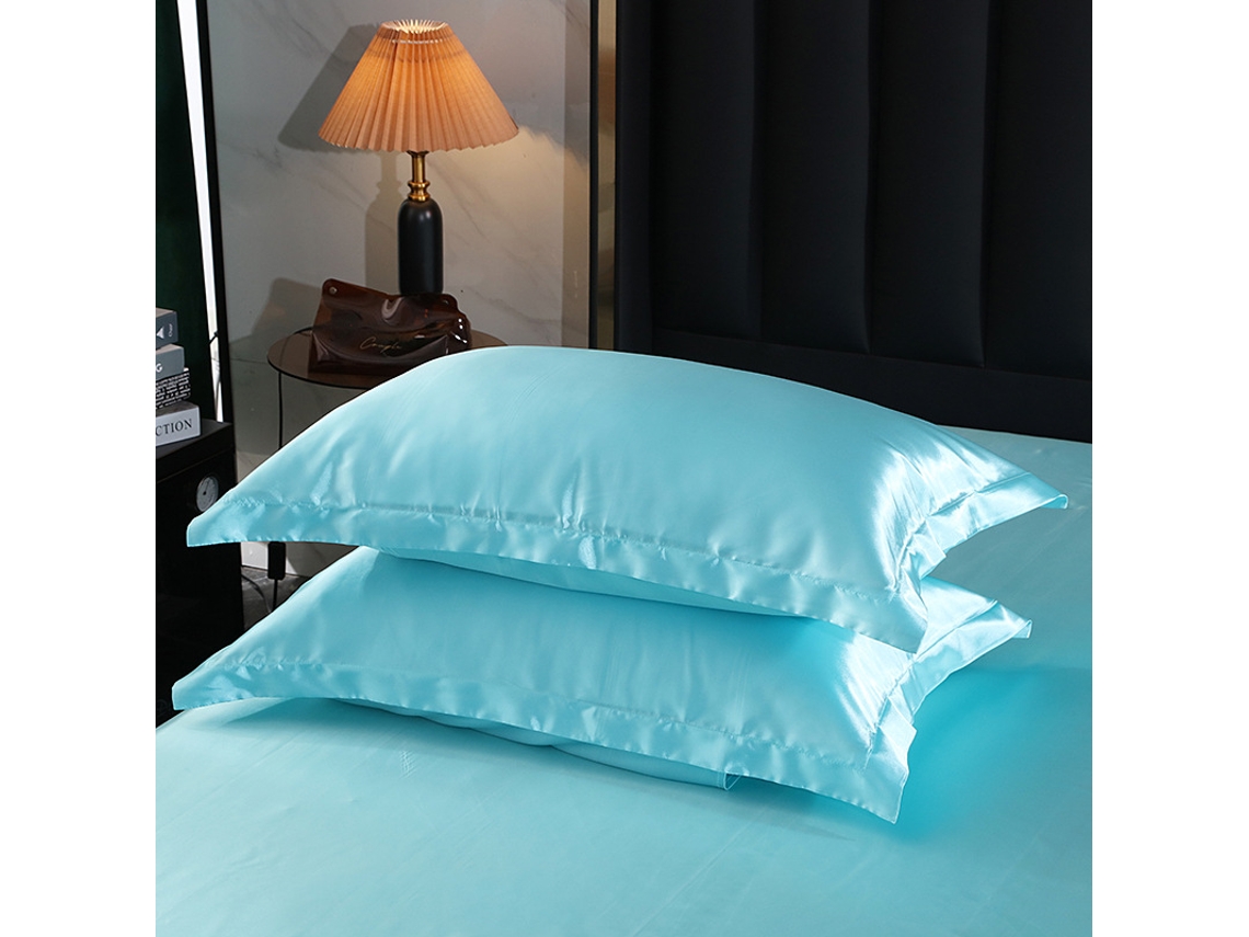 Paquete de 2 fundas de almohada de seda lavada, color sólido, sedoso, grande, satén, para piel de cabello, color azul cielo