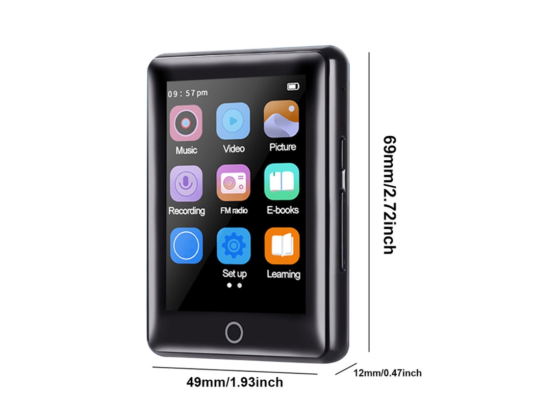 MP3 YIZHOOD (32G)(Bluetooth) Reproductor de 2,5 pulgadas con pantalla táctil completa HIFI FM portátil negro