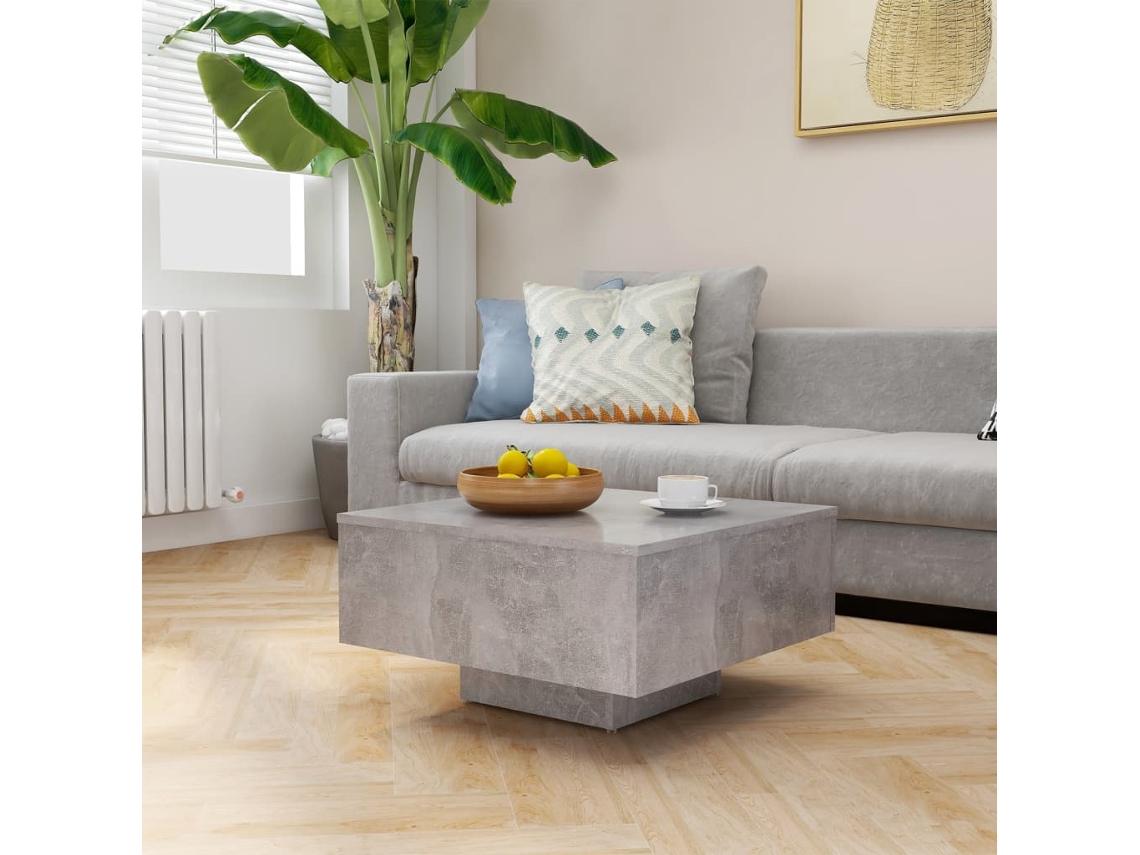 Mesa de Centro de Apoyo 60X60X31,5 Cm Contrachapado Gris Cemento