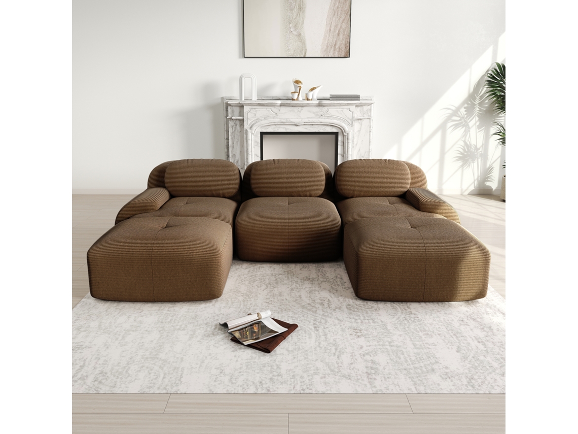 Sofá Modular 3 Plazas - Corduroy Premium, Rústico Y Antideslizante, Brazos Extra Anchos - Marrón