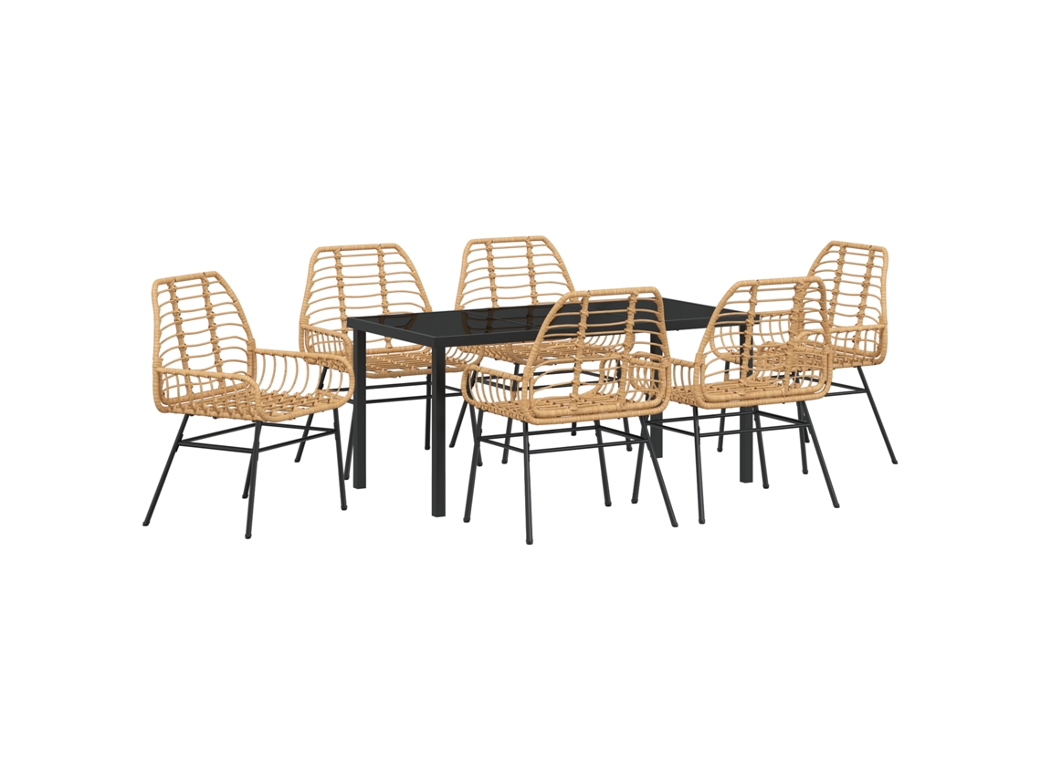 Conjunto de comedor de jardín Vidaxl de 7 piezas en ratán marrón