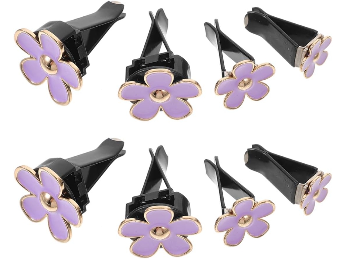 Juego De 8 Clips Ambientadores Para Coche De Aleación Metálica Con Diseño De Margarita Morada.