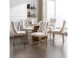 Juego de 6 sillas de comedor de terciopelo acolchadas con botones color crema