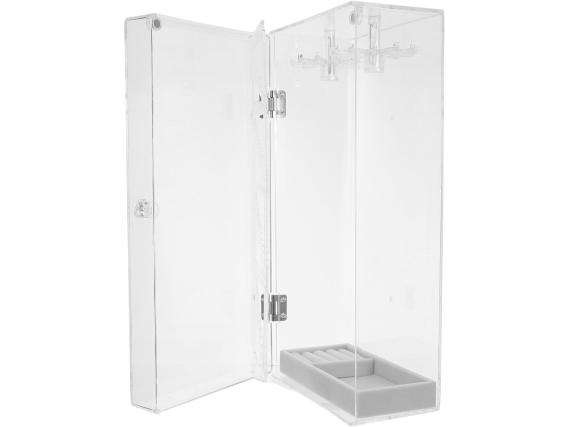 Caja De Joyería Transparente Con Bandeja De Terciopelo Y Soporte Giratorio Para Colgantes Y Joyas.