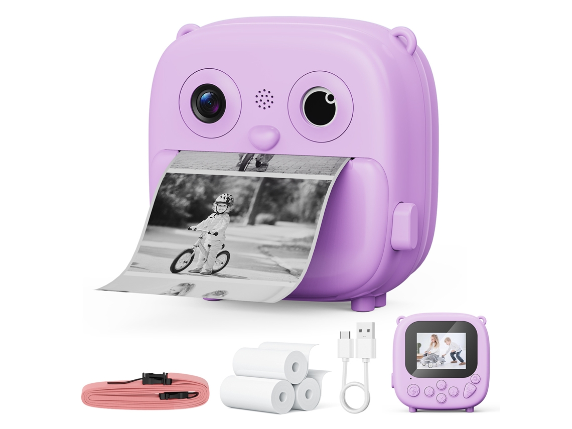 Cámara Polaroid morada con impresora para niños [Impresión instantánea + 48 MP + Juegos educativos]