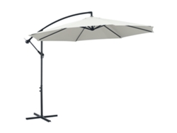 Sombrilla excéntrica de Ø295 cm con base cruzada y manivela de inclinación, color crema, de acero.