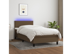 Cama Box Spring Con Colchón Led Tela Marrón Oscuro 100x200 Cm