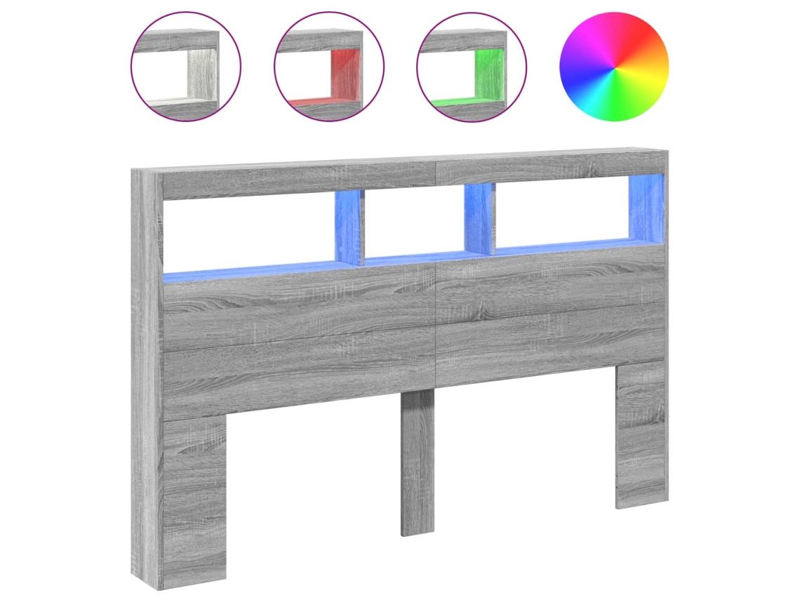 Maison Exclusive - Cabecero De Cama Con Luz Led Gris Sonoma 160x17x102 Cm