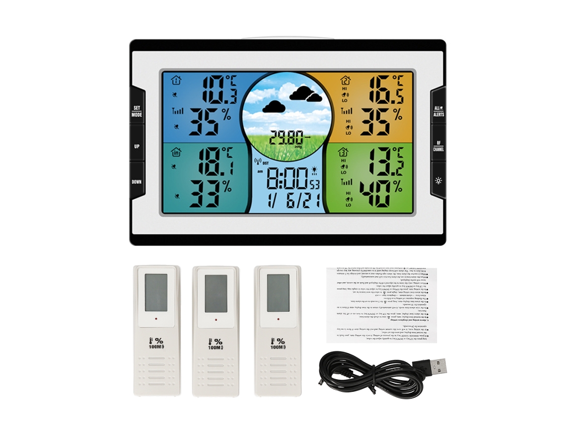 Reloj Digital Multifuncional Con Estación Meteorológica, Que Incluye Pronóstico Del Tiempo, Temperatura, Humedad Y Alarma Con Función De Repetición.