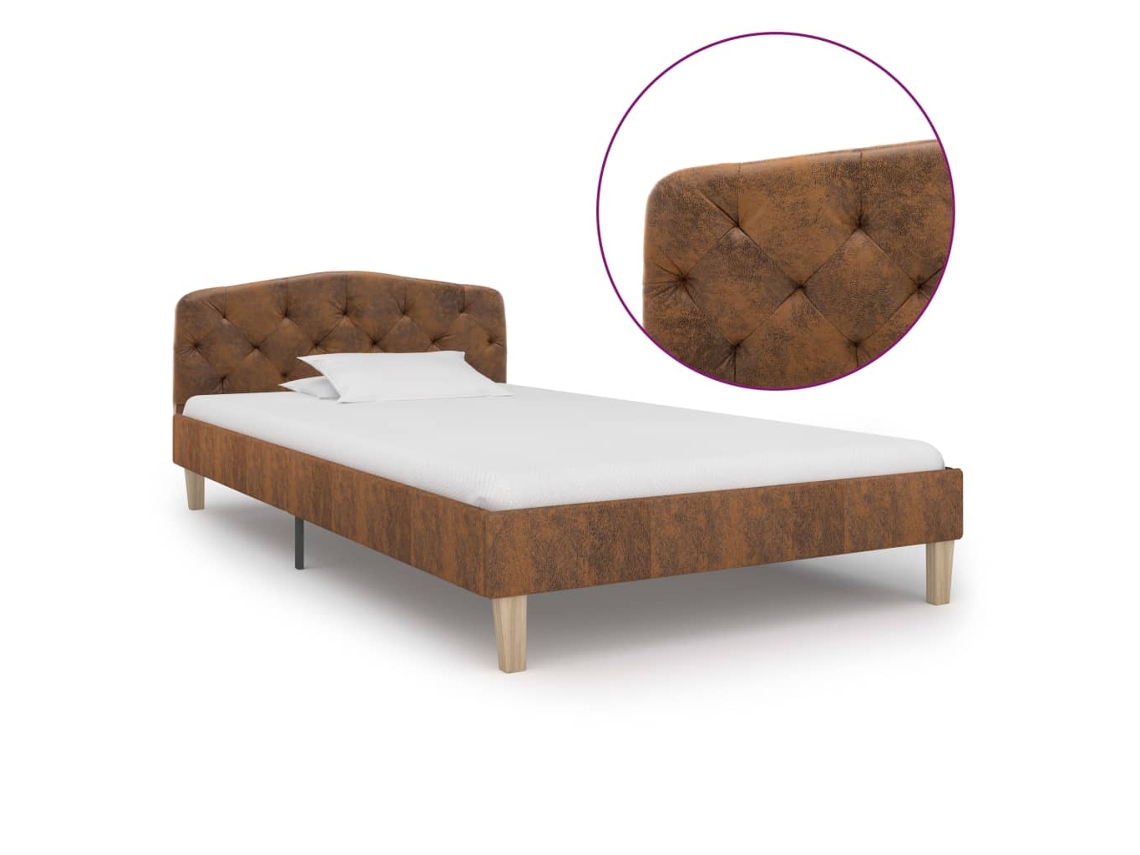 Estructura Cama Sin Colchón Piel Ante Sintética Marrón 90x200cm