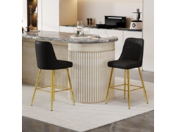 Juego De 2 Taburetes De Bar 100 Cm - Cuero Pu Negro Con Estructura Metálica Plateada Y Reposapiés Cómodo - Negro Y Dorado