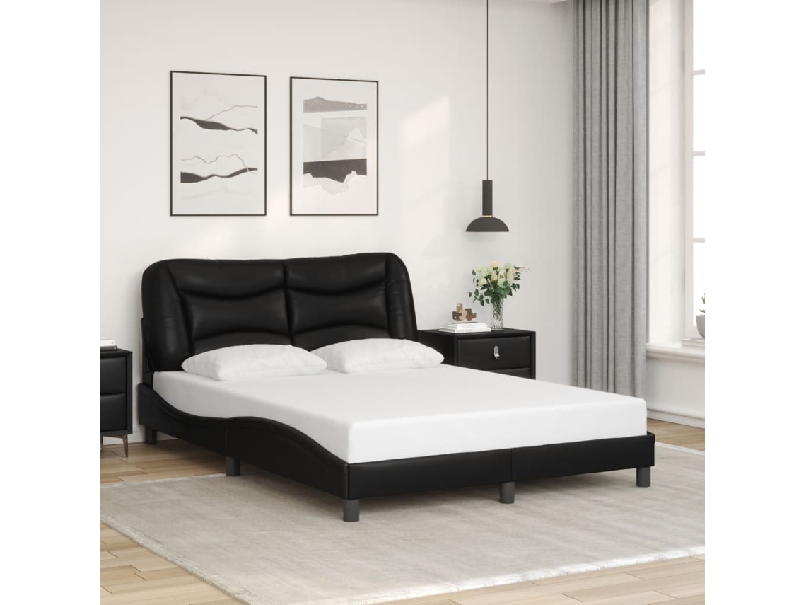 Estructura De Cama Sin Colchón Cuero Sintético Negro 140x200 Cm