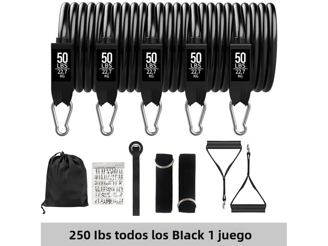 Banda elástica de resistencia con asas, ideal para fisioterapia y modelado corporal. Mdug (negra, 113 kg)