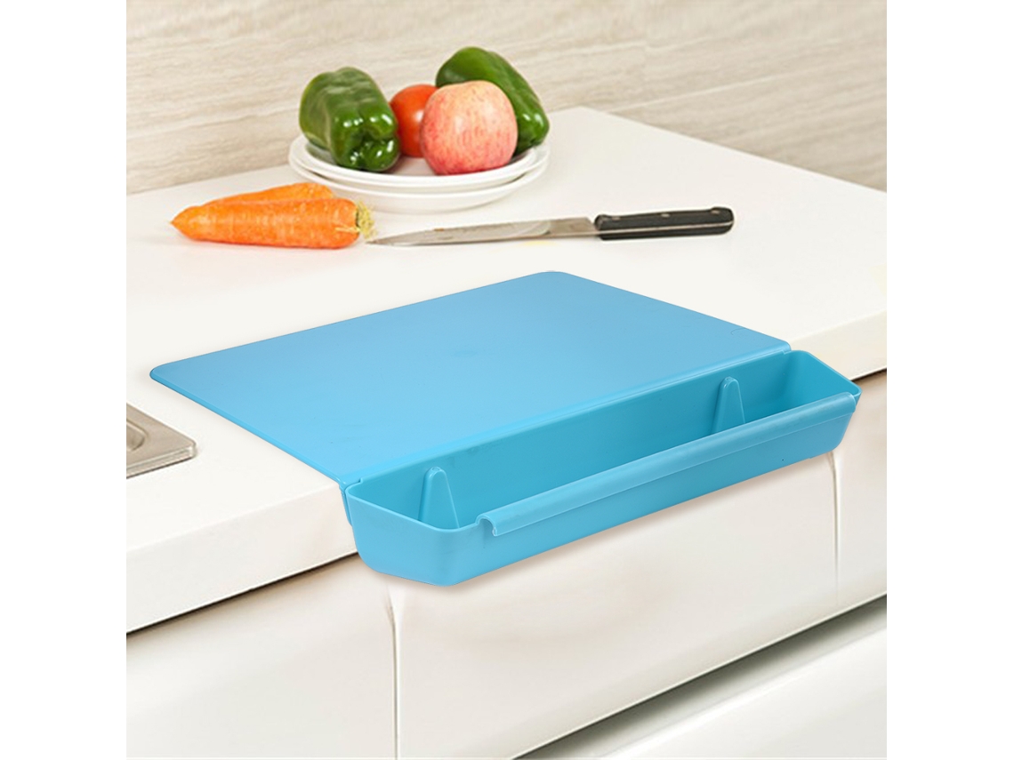 Tabla de cortar plegable 2 en 1 con cesta para utensilios (azul)