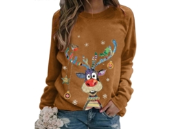 Jerséis De Navidad Para Mujer Con Estampados De Árboles Y Letras Manga Larga Suave Y Calientito Caqui 3xl
