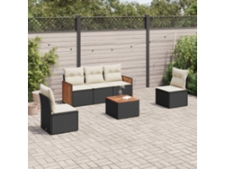 Conjunto de sofá de jardín de 6 piezas con cojines, mimbre sintético negro, DKD Home Decor