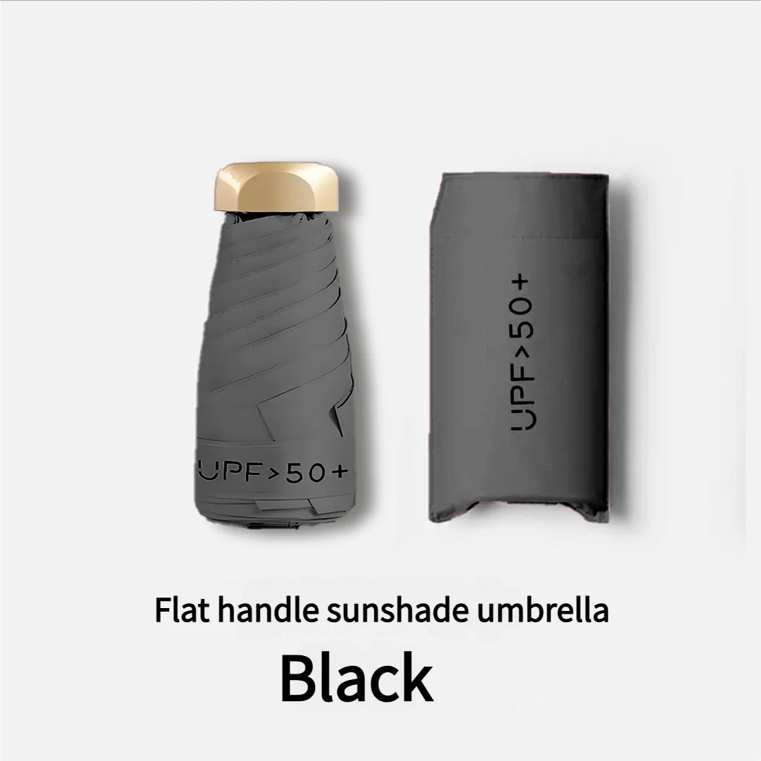 Mini Sombrilla (negra), Compacta Y Portátil, Plegable, Con Protección Uv, De Tamaño De Bolsillo.