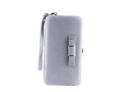 Cartera De Teléfono De Cuero De Lujo Para Mujer Con Cordón Gris