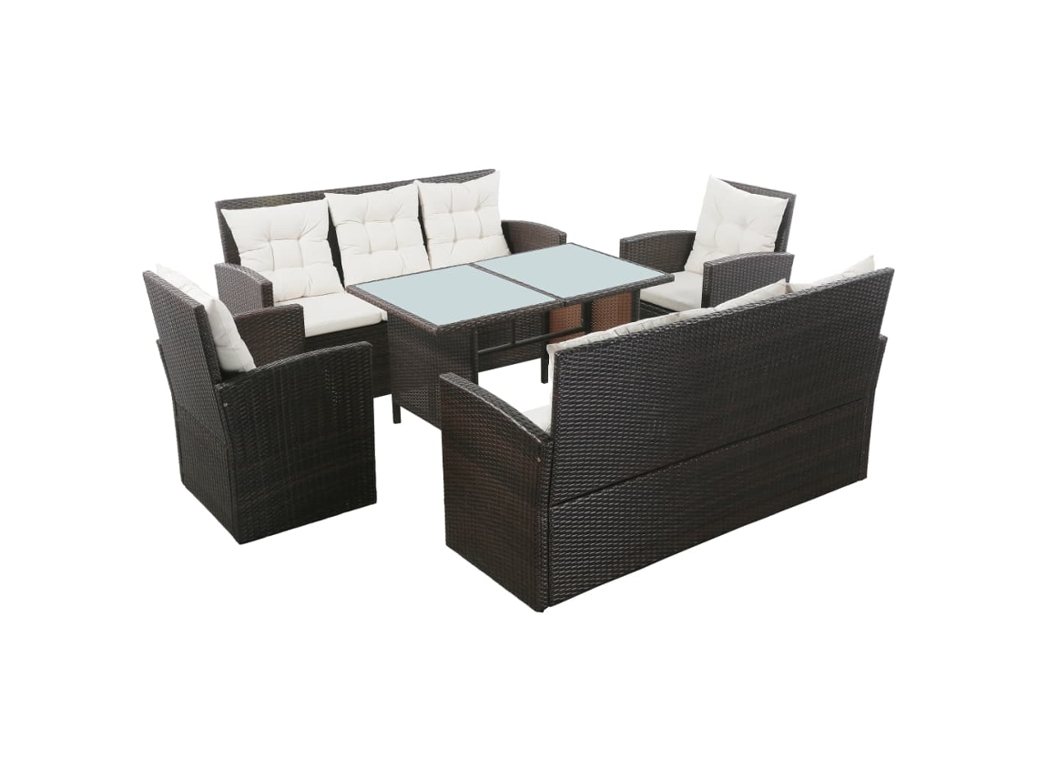 Conjunto de jardín de 5 piezas con cojines de mimbre marrón DKD Home Decor