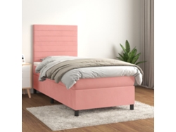 Cama Box Spring Con Colchón Terciopelo Rosa 90x190 Cm