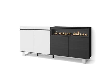 Aparadores para salón 200x87x35cm 4 Puertas Chimenea eléctrica Diseño industrial Blanco y negro