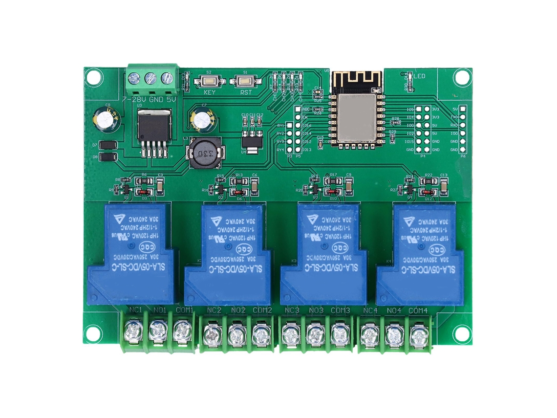 Módulo de relé de 4 canales 2026as, placa de desarrollo de control remoto Wifi, DC 7-28v/5v para ESP8266
