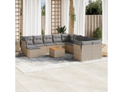Conjunto de sofá de jardín de 12 piezas con cojines, mimbre sintético beige, Dkd Home Decor