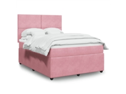Cama Box Spring Con Colchón Terciopelo Rosa 140x190 Cm