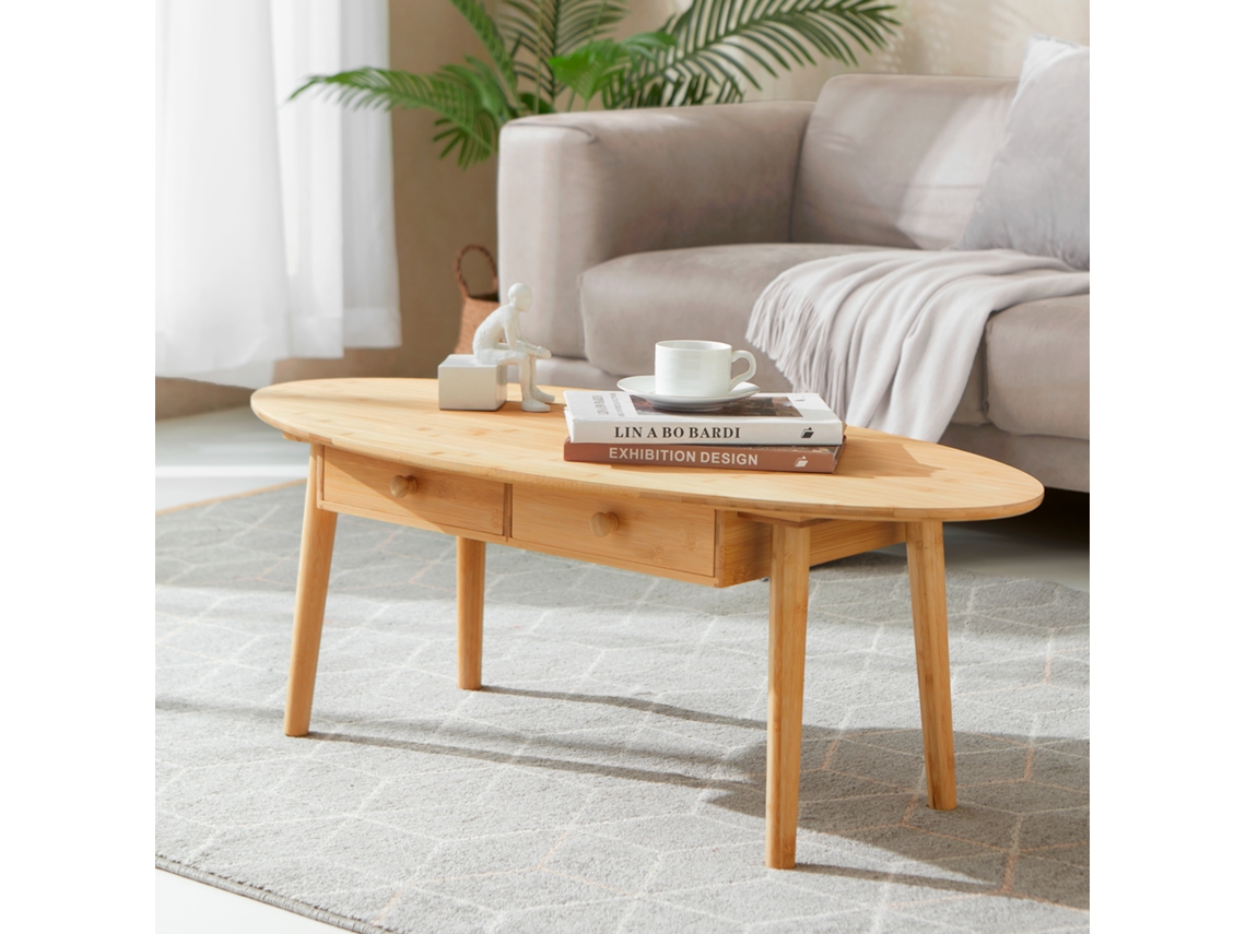 Mesa de centro Harboøre con 2 cajones bambú 37 x 100 x 48 cm Color Natural [EN.CASA]