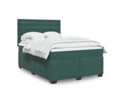 Cama Box Spring Con Colchón Terciopelo Verde Oscuro 140x190 Cm