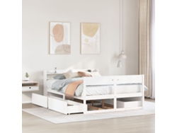 Estructura De Cama Sin Colchón Madera De Pino Blanca 140x190 Cm