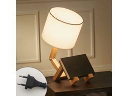 Lámpara De Mesa Con Forma De Robot Creativo Y Pantalla De Madera Ajustable E27 Para Iluminación Decorativa.
