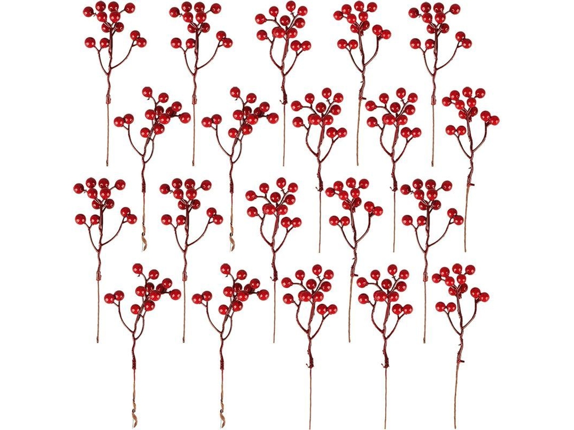20 Ramas Artificiales De Bayas Rojas, 18 Cm, Para Decoración Navideña Y Del Hogar.
