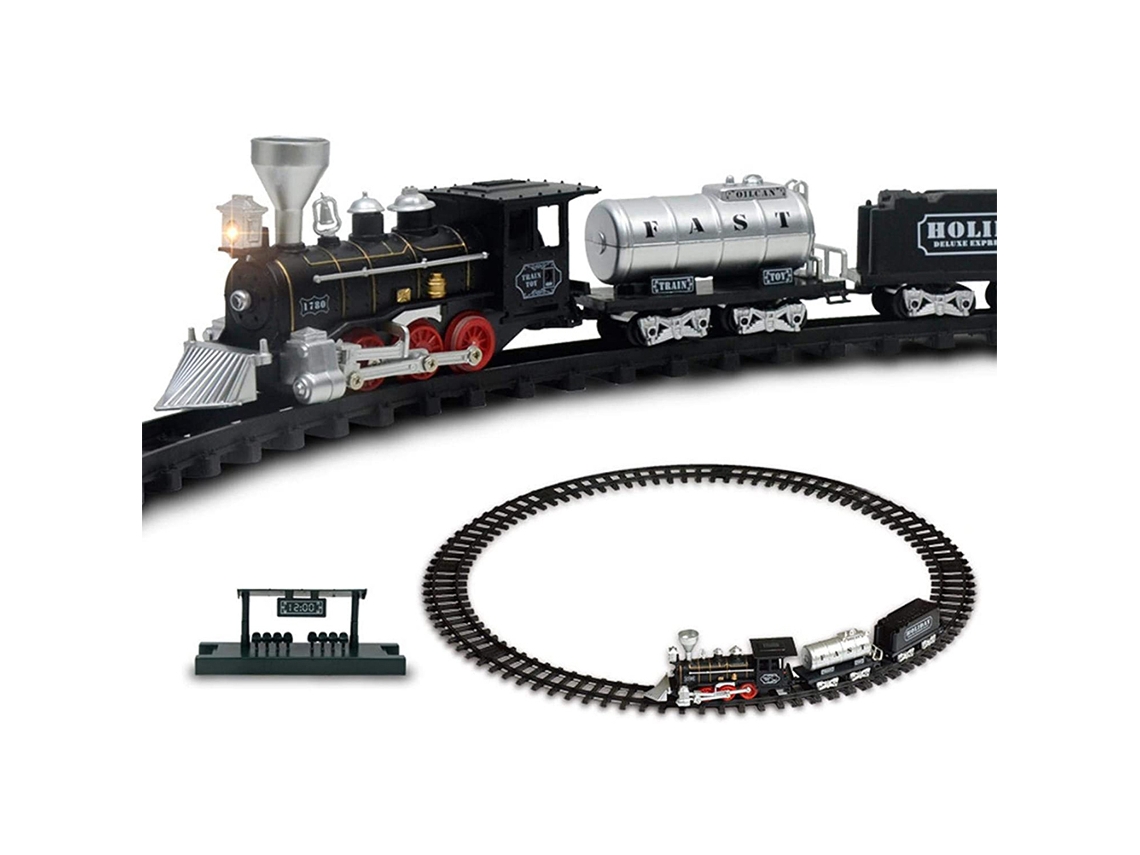 Ats-conjunto De Tren Eléctrico Con Pista Retro Simulada Luz Y Sonido Regalo De Navidad Juguete