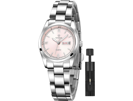 VEANXIN Relojes de pulsera impermeables con correa de malla de acero inoxidable para mujer-rosa
